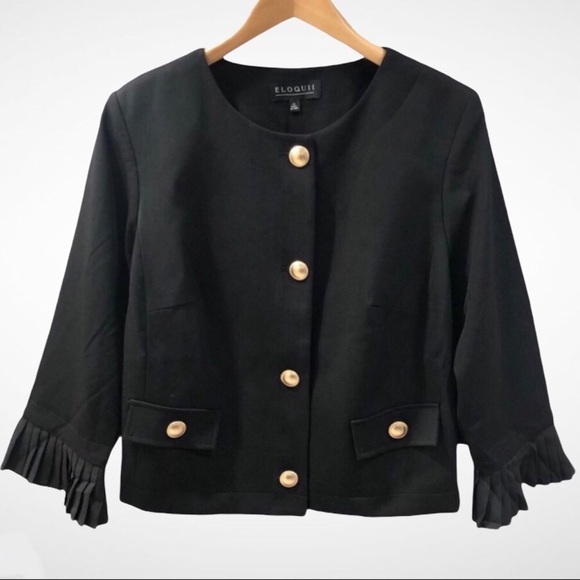 Eloquii Jackets & Blazers - Eloquii Blazer Gold Buttons Pleated Cuff Black Size 14 Style 5070 Coat Jacket